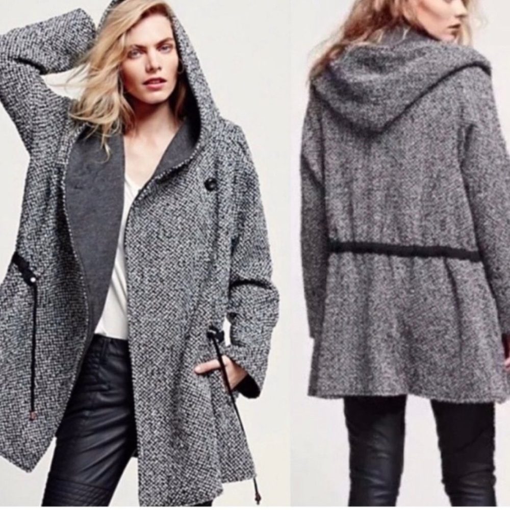 Free people satellite image swing coat oversize tweed wool blend sz S